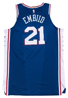 2017-18 Joel Embiid Game Used & Photo Matched Philadelphia 76ers Blue Jersey Used For 14 Games Including First Career 20/20 Game (Fanatics/76ers COA & Sports Investors)